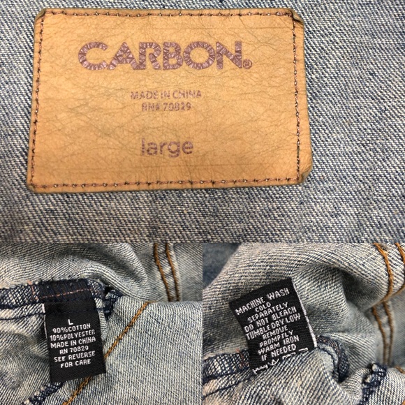 Carbon 70829 Denim Blue Yellowish Wash Distressed Buttoned Trucker Jean Jacket L - Picture 12 of 16